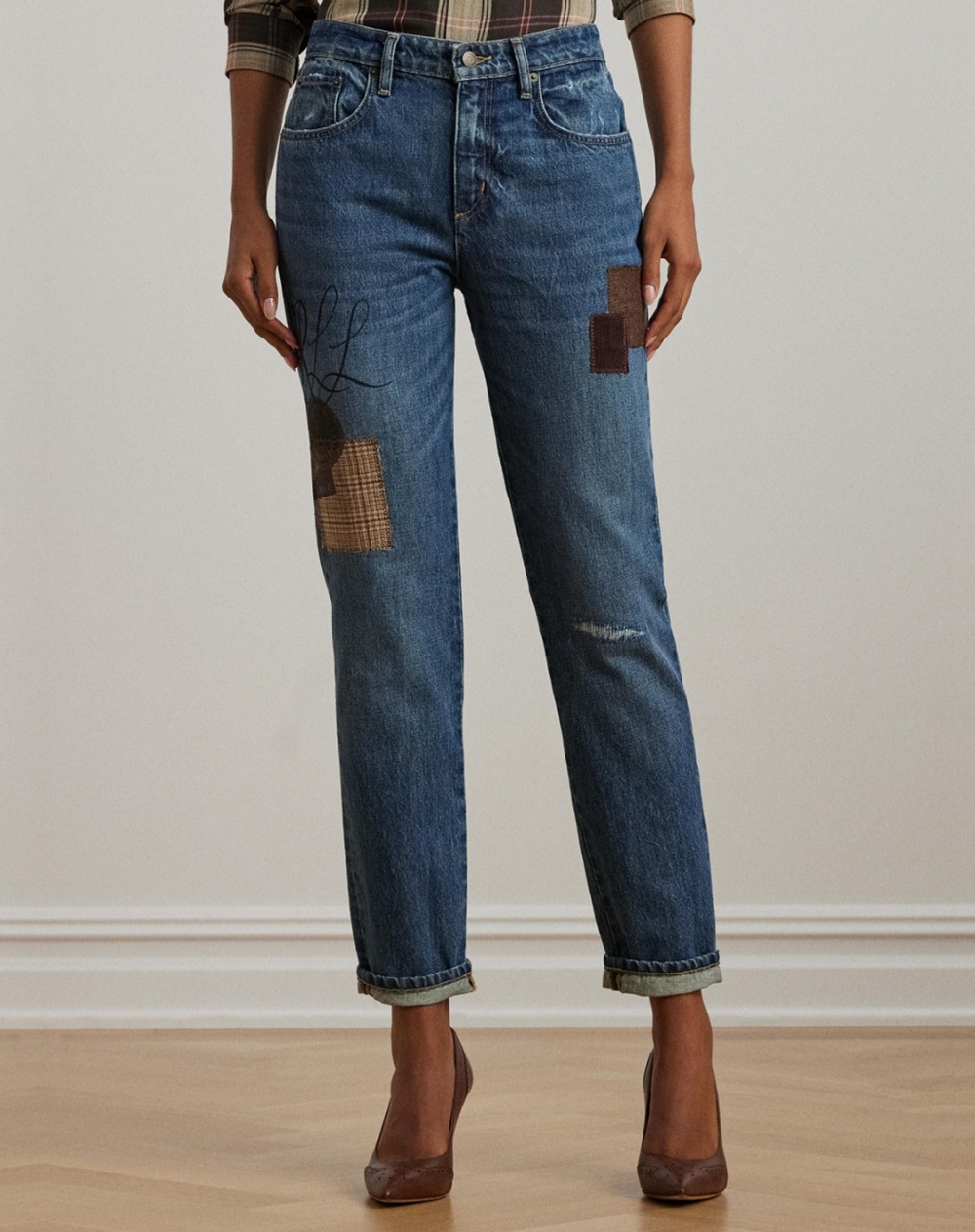Lauren Ralph Lauren Patchwork Boyfriend Tapered Jean Harvest Petite Size 10P